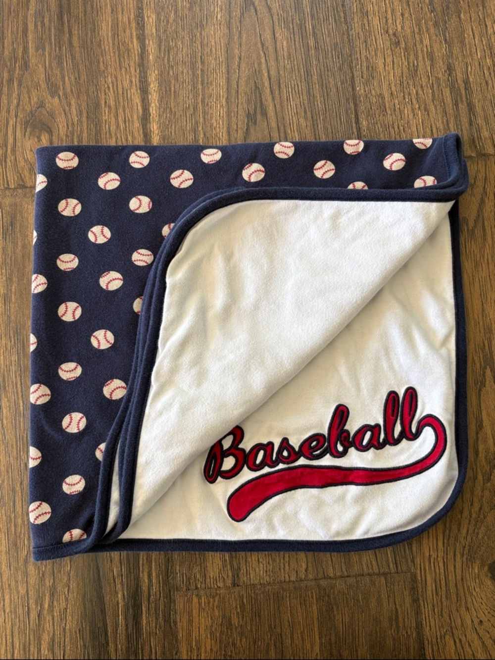 Gymboree Navy Blue Jersey Stripe ALL STAR Baseball Reversible Baby Blanket